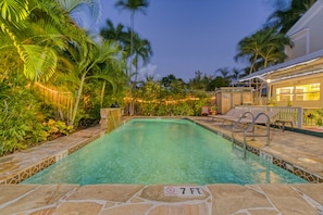 Pool deck at night