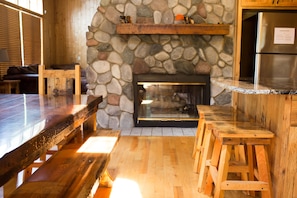 Fireplace and Kitchen