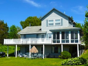 Peregrine Cottage from front lawn. 3 floors,3 bedrooms, 3 full baths, privacy.