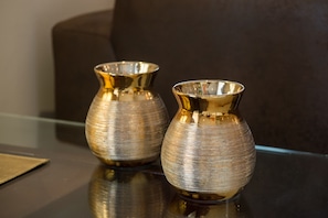 Bronze/Gold  accessories and ornaments  that gives it a luxury atmosphere.