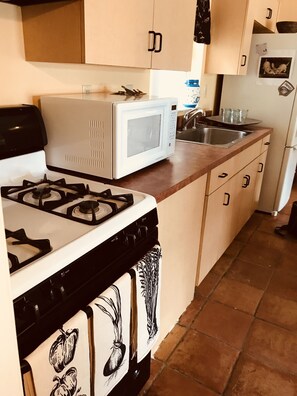 Full kitchen with gas stove/oven.