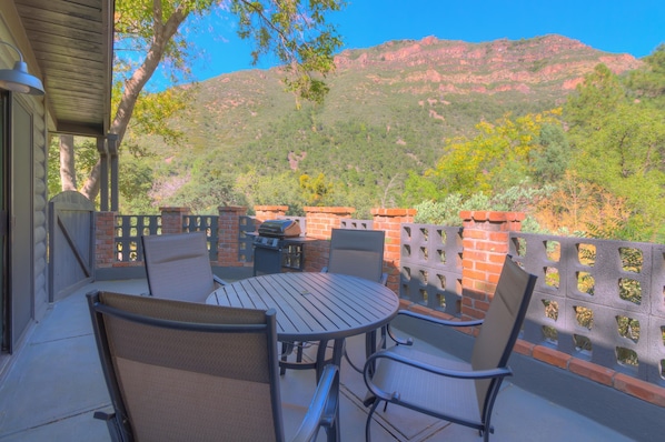 private patio with mountain view