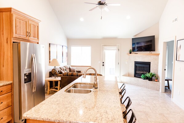 Kitchen Island and Living Room 