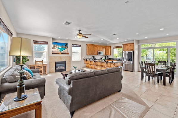 Living Room, kitchen, and dining area.