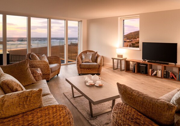 Twilight views from the open-plan living room