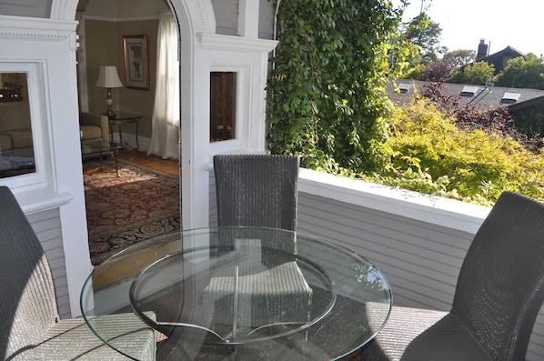 Deck off living room/ distant views over city out westerly towards SF Bay.