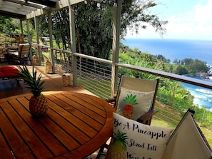 Big wrap around deck overlooking the ocean 180 degrees unobstructed view.
