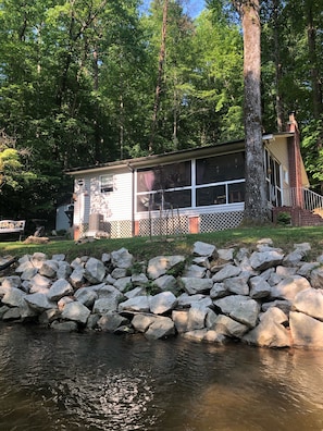 Looking from the creek up to the porch