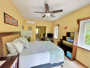 Free Wifi and cable TV.  All our units have screens and AC