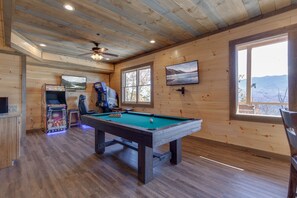 Game Room with a Full-Size Pool Table, Air Hockey and Arcade Games!