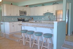 Brand New Kitchen (2016).  Great View of Beach from Kitchen!