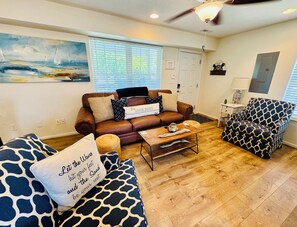 Living Room w/Queen Memory Foam Sleeper Sofa, Swivel Chairs & Samsung Smart TV