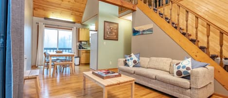 Living room/kitchen. Has an amazon echo for music.