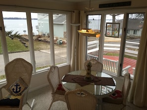 Front sunroom for dining or playing games. 