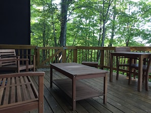 Deck looks out over the Tunnel of Trees and Lake Michigan