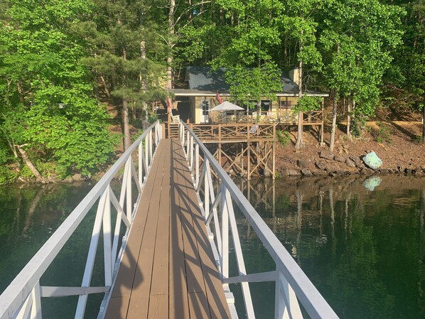 View of cabin from boat slips