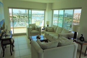 Full view of La Marina through the large windows