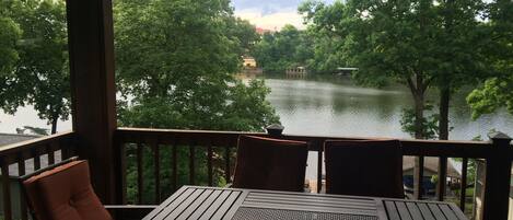 View from main level deck with table and seating for six