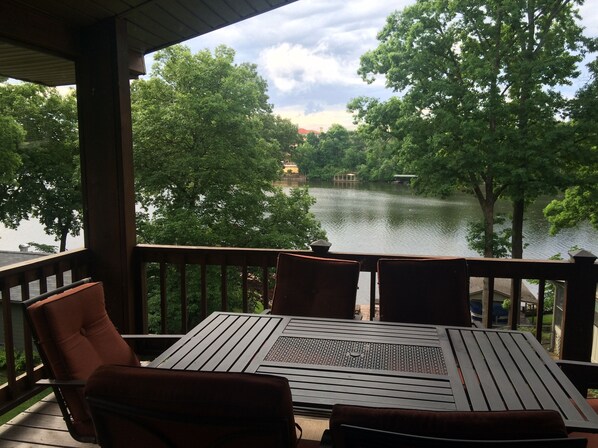 View from main level deck with table and seating for six