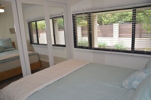 Comfortable King size bed, with built in wardrobe.