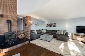 Living room with Wood stove.