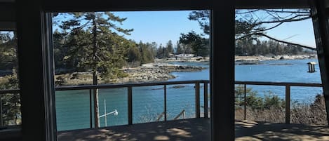 View from the inside the house overlooking the deck.