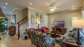 Lounge in the colorful living room...