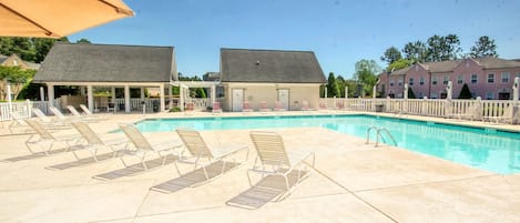 Swimming pool directly across from our front door