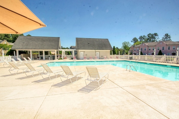 Swimming pool directly across from our front door