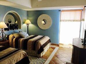 Private guest room patio and ensuite bathroom.