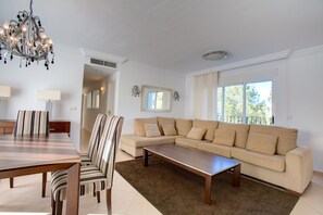 Spacious lounge with ample seating.