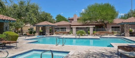 Sparkling Swimming Pool and Hot Tub.