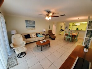 Living room looking towards dining area and kitchen