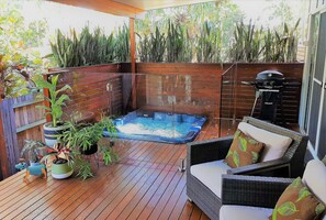 Private deck with luxurious heated spa