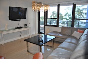 Living room and balcony.