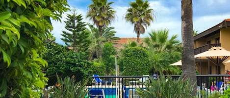 Beautiful gardens surround the pools.