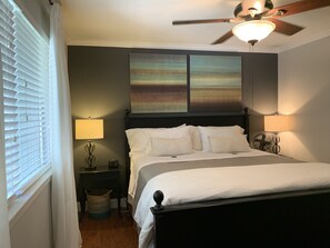 Master bedroom with king size bed
Sleep machine
Ceiling fan
Table fan