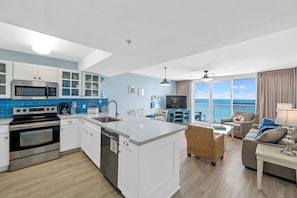Kitchen is stocked with everything you need to cook with a view!