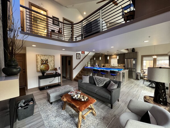 Main living area with loft above.