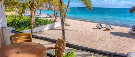 View from the patio ground floor - Luna Azul condo 1 Half Moon Bay beach Akumal Mexico 2 bedroom vacation rental