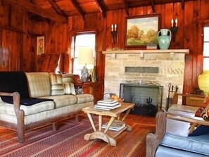 Comfy wood burning fireplace
