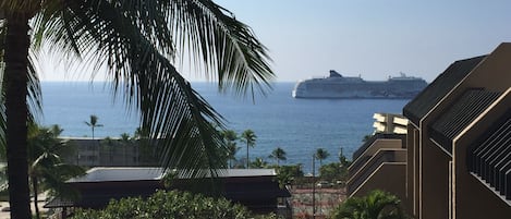 View of ocean and Cruise Ship from Lanai