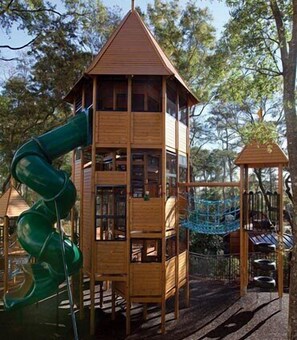 Treehouse with slide.