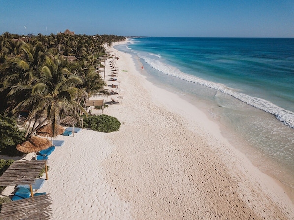 Casa Bonita enjoys a premium beachfront location in Tulum's boutique hotel area