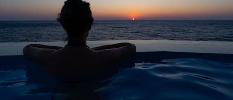 Overlooking the Aegean Sea from the pool.  Sunset.