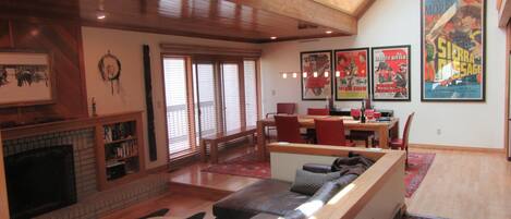 Looking from the fireplace pit towards the dining area.