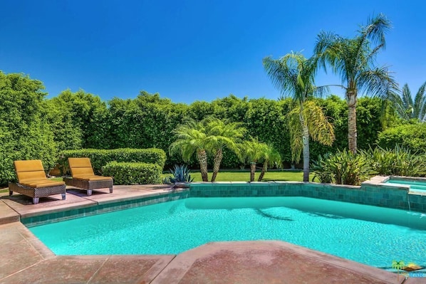 pool, yard and mountain views