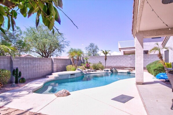 Backyard oasis with deep end pool