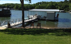 View of private dock with swim deck.