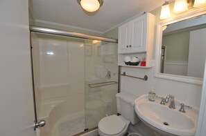 Bathroom with nice size shower. 